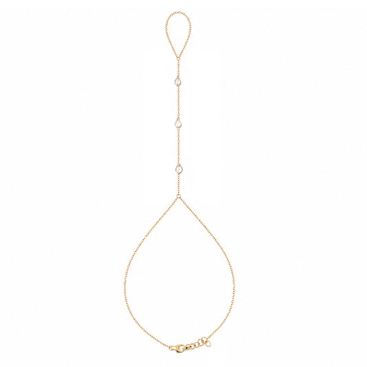 14K Gold Triple Bezel Pear Shape White Sapphire Foot Lariat Ankle Bracelet