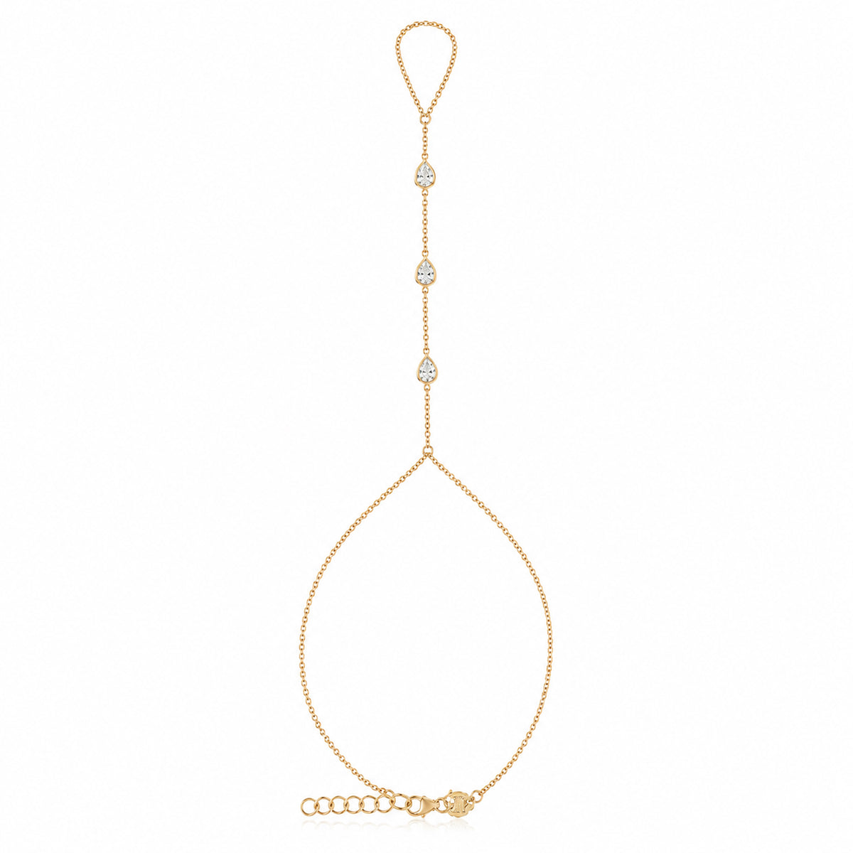 14K Gold Triple Bezel Pear Shape White Sapphire Foot Lariat Ankle Bracelet