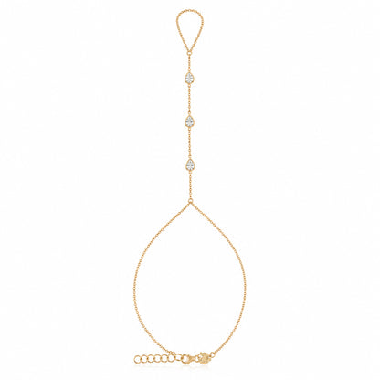 14K Gold Triple Bezel Pear Shape White Sapphire Foot Lariat Ankle Bracelet