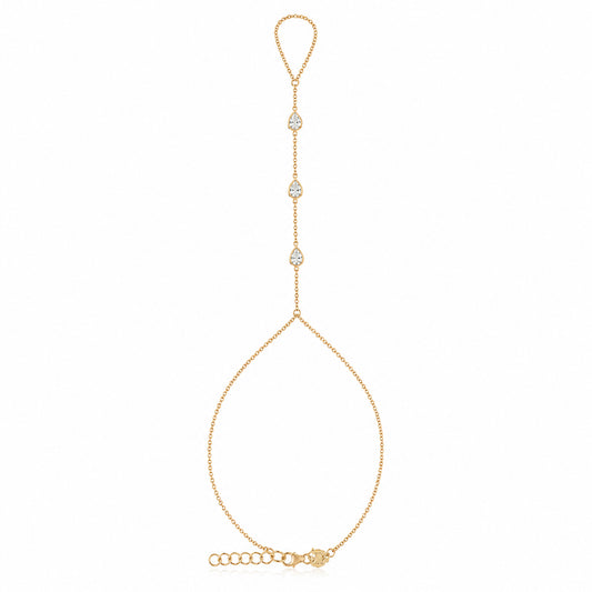 14K Gold Triple Bezel Pear Shape White Sapphire Foot Lariat Ankle Bracelet
