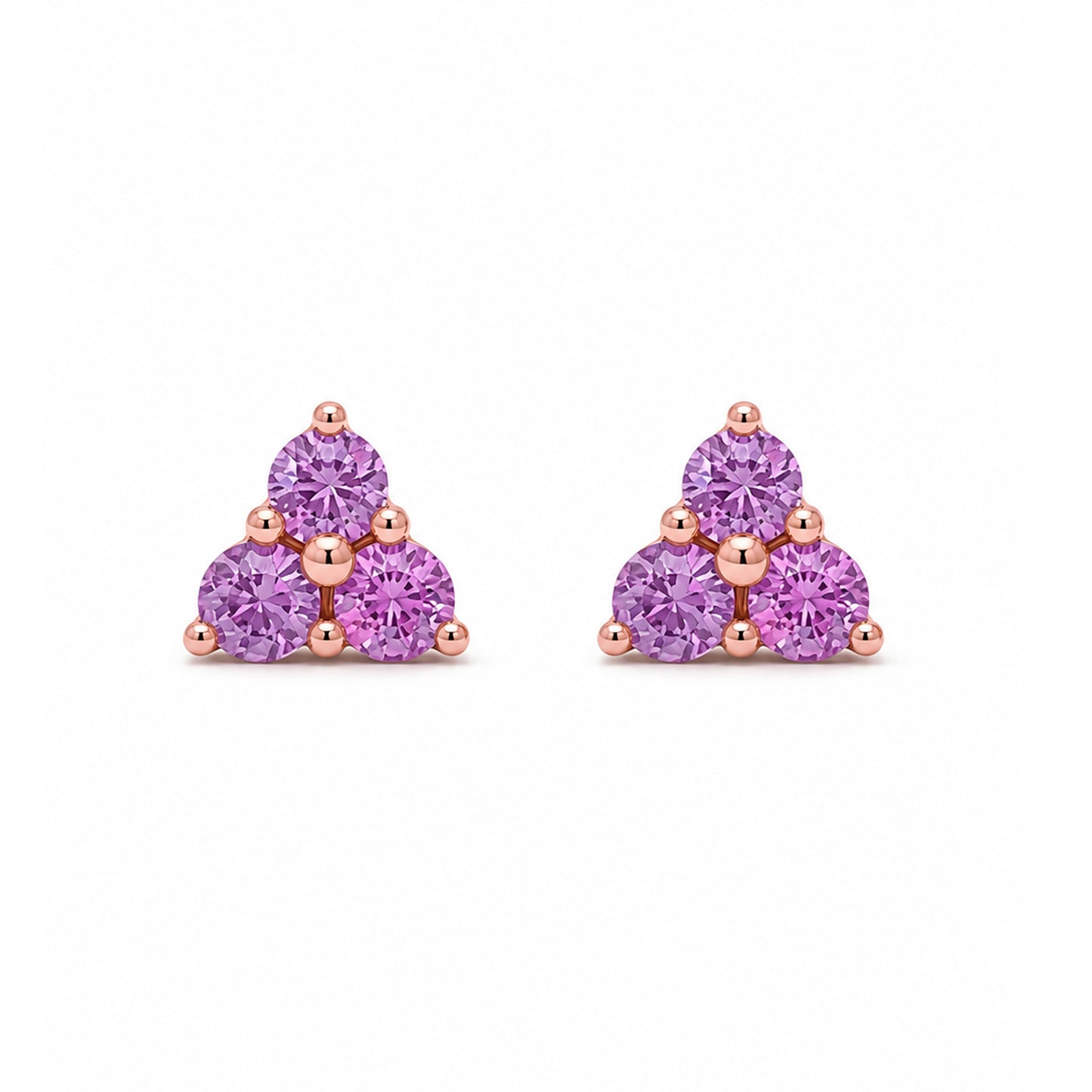 14K Gold Triple Purple Sapphire Trinity Cluster Stud Earrings