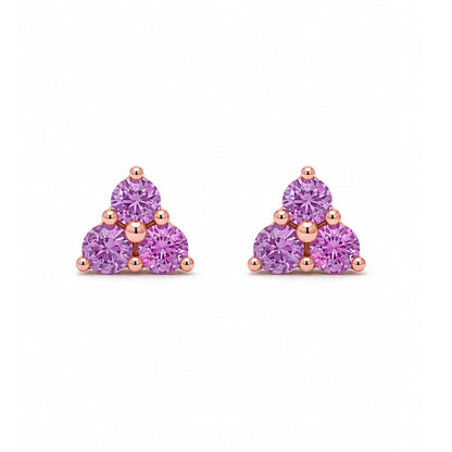 14K Gold Triple Purple Sapphire Trinity Cluster Stud Earrings