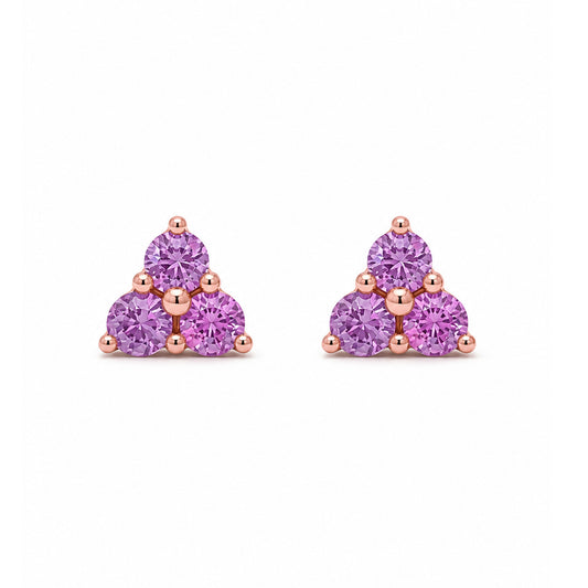 14K Gold Triple Purple Sapphire Trinity Cluster Stud Earrings