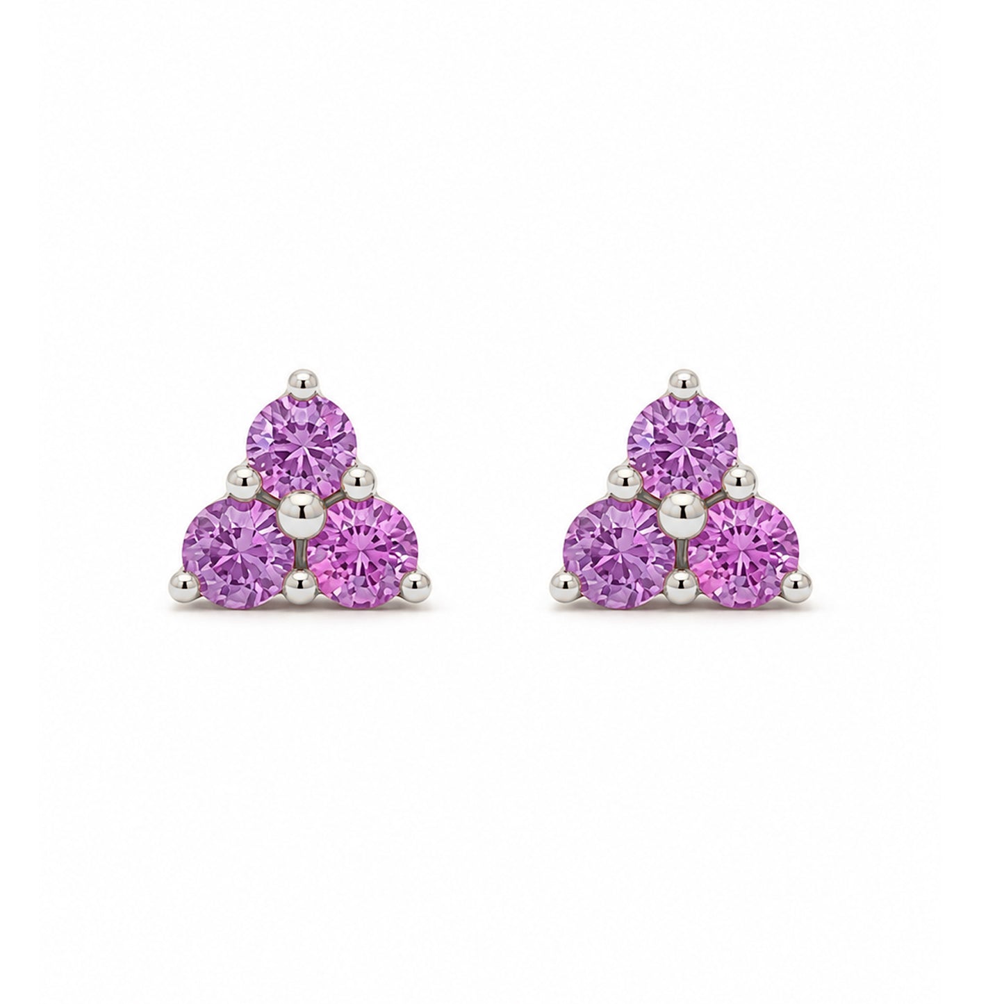 14K Gold Triple Purple Sapphire Trinity Cluster Stud Earrings