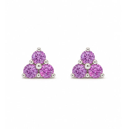 14K Gold Triple Purple Sapphire Trinity Cluster Stud Earrings