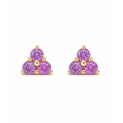 14K Gold Triple Purple Sapphire Trinity Cluster Stud Earrings