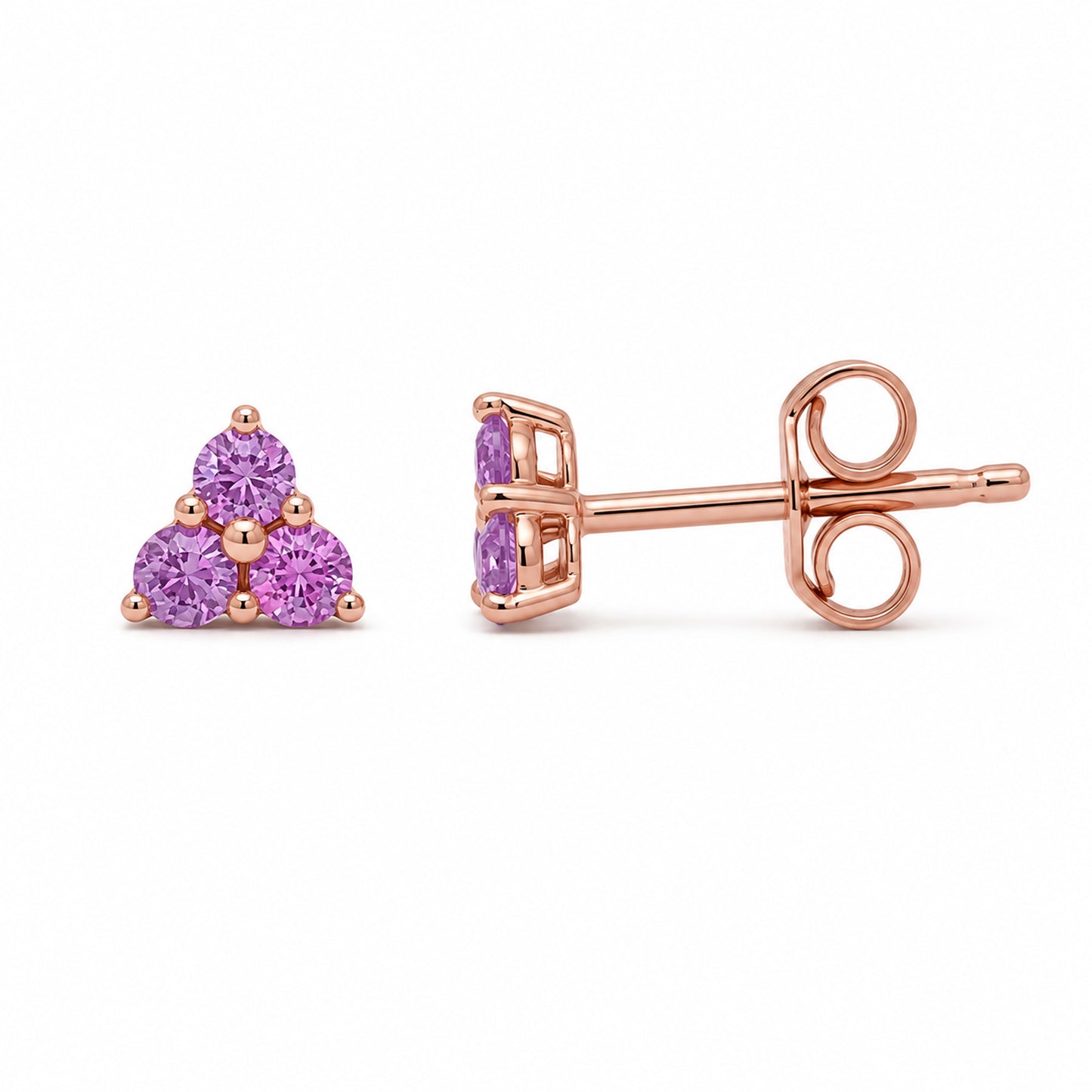 14K Gold Triple Purple Sapphire Trinity Cluster Stud Earrings