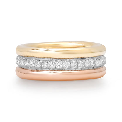 14K Tri-Color Gold Diamond Triple Round Eternity Band Ring