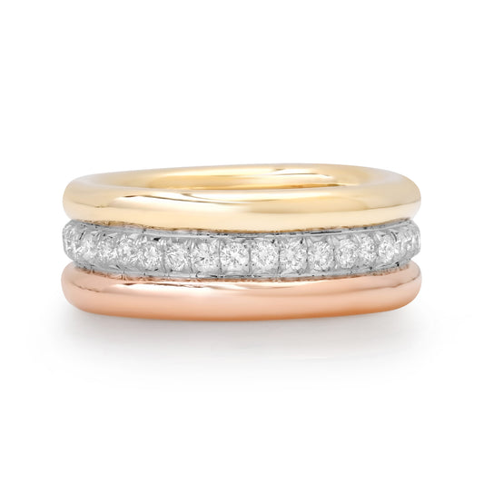14K Tri-Color Gold Diamond Triple Round Eternity Band Ring