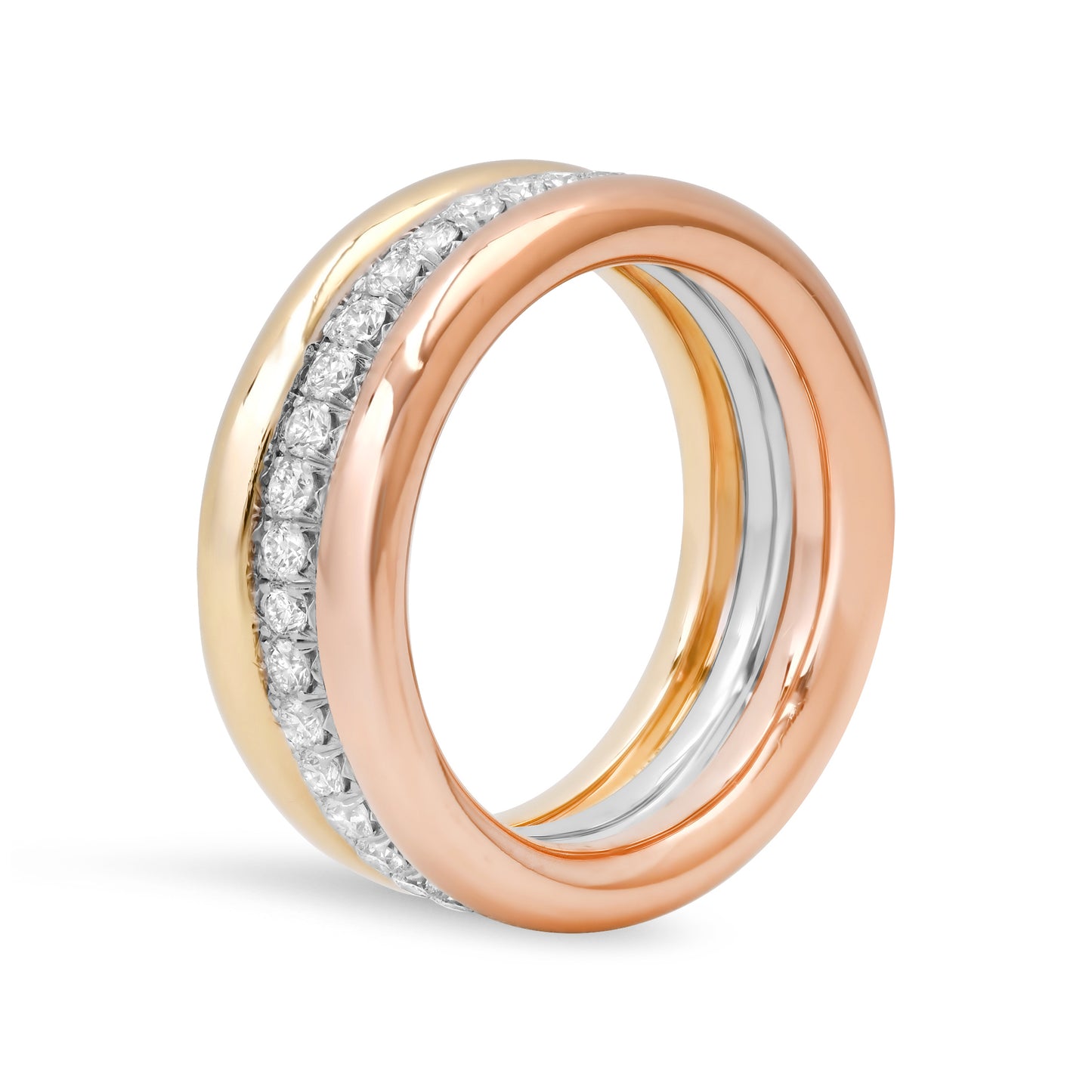 14K Tri-Color Gold Diamond Triple Round Eternity Band Ring