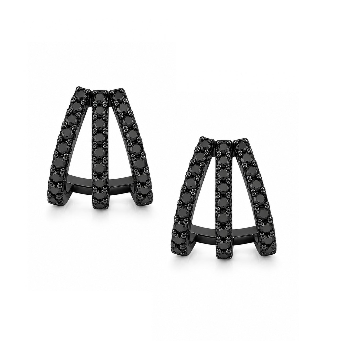 14K Gold Pavé Black Diamond 3 Row Hoop Stud Earrings