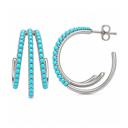 14K Gold Pavé Turquoise Triple XL Hoop Stud Earrings
