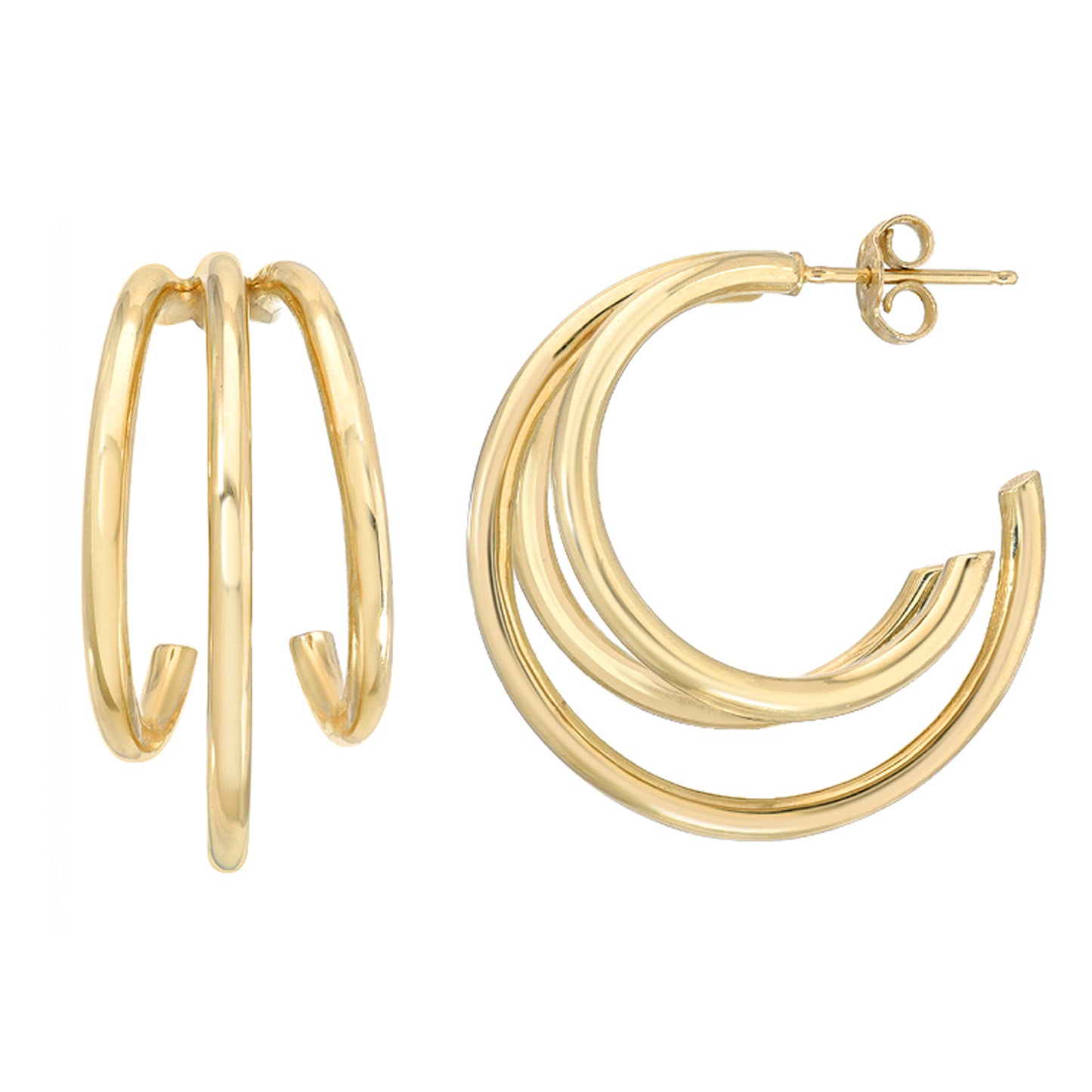 14K Gold Triple XL Hoop Stud Earrings