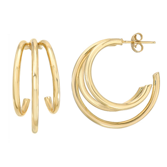 14K Gold Triple XL Hoop Stud Earrings