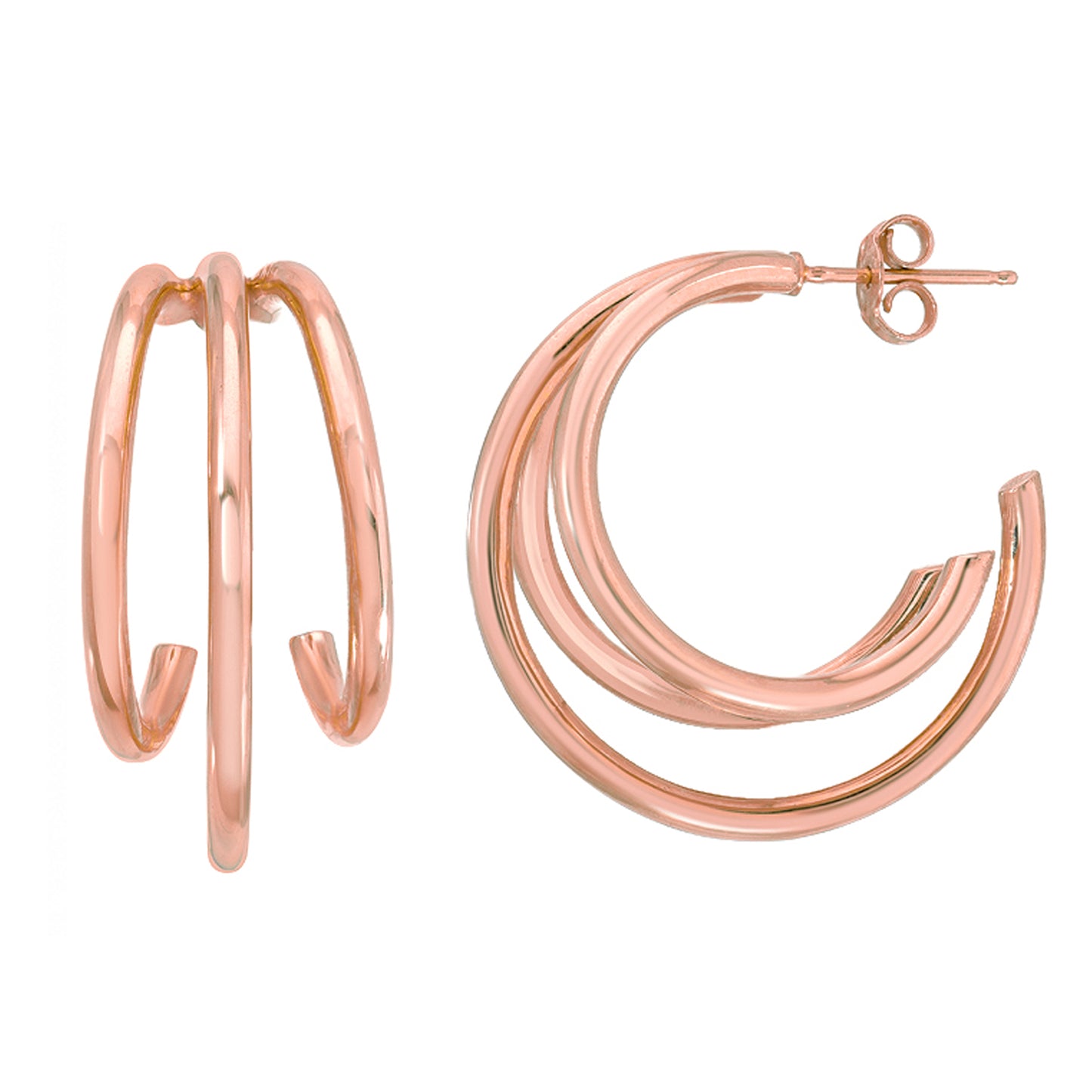 14K Gold Triple XL Hoop Stud Earrings