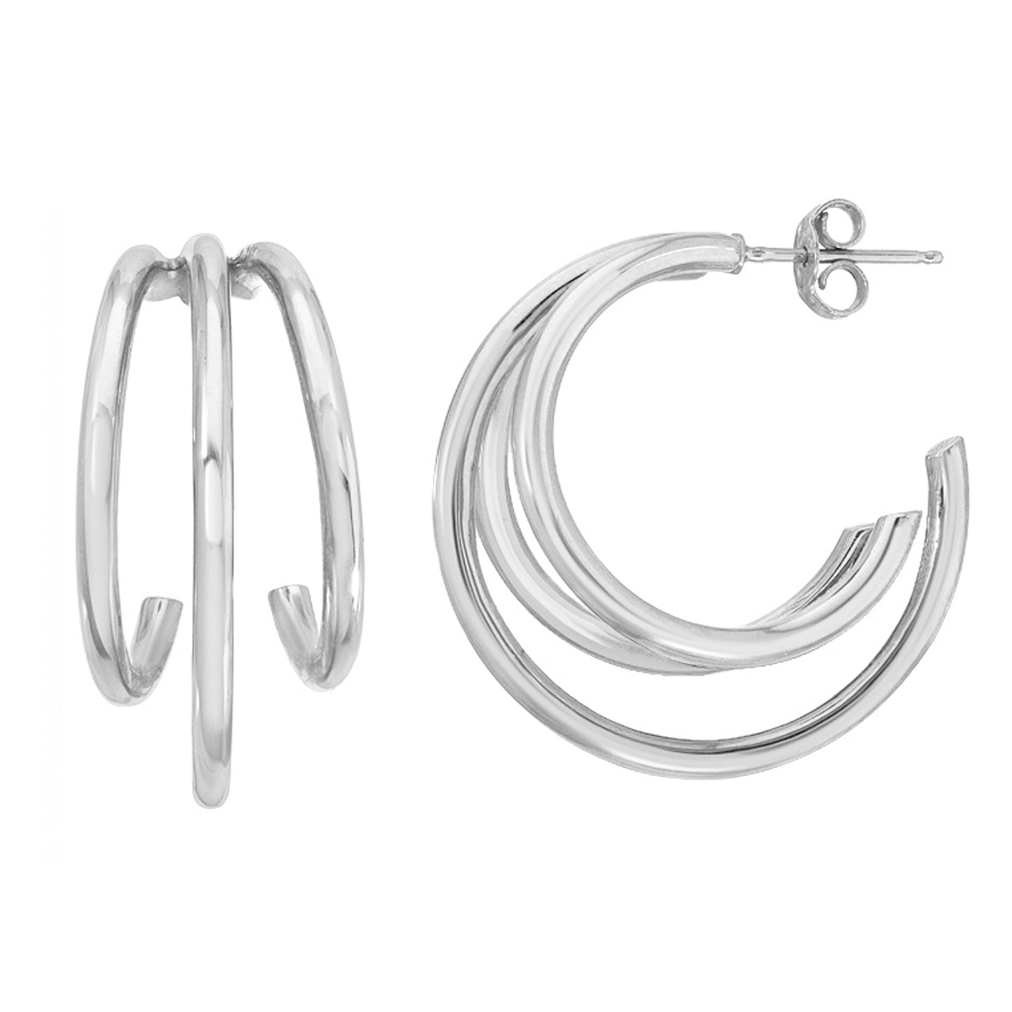 14K Gold Triple XL Hoop Stud Earrings