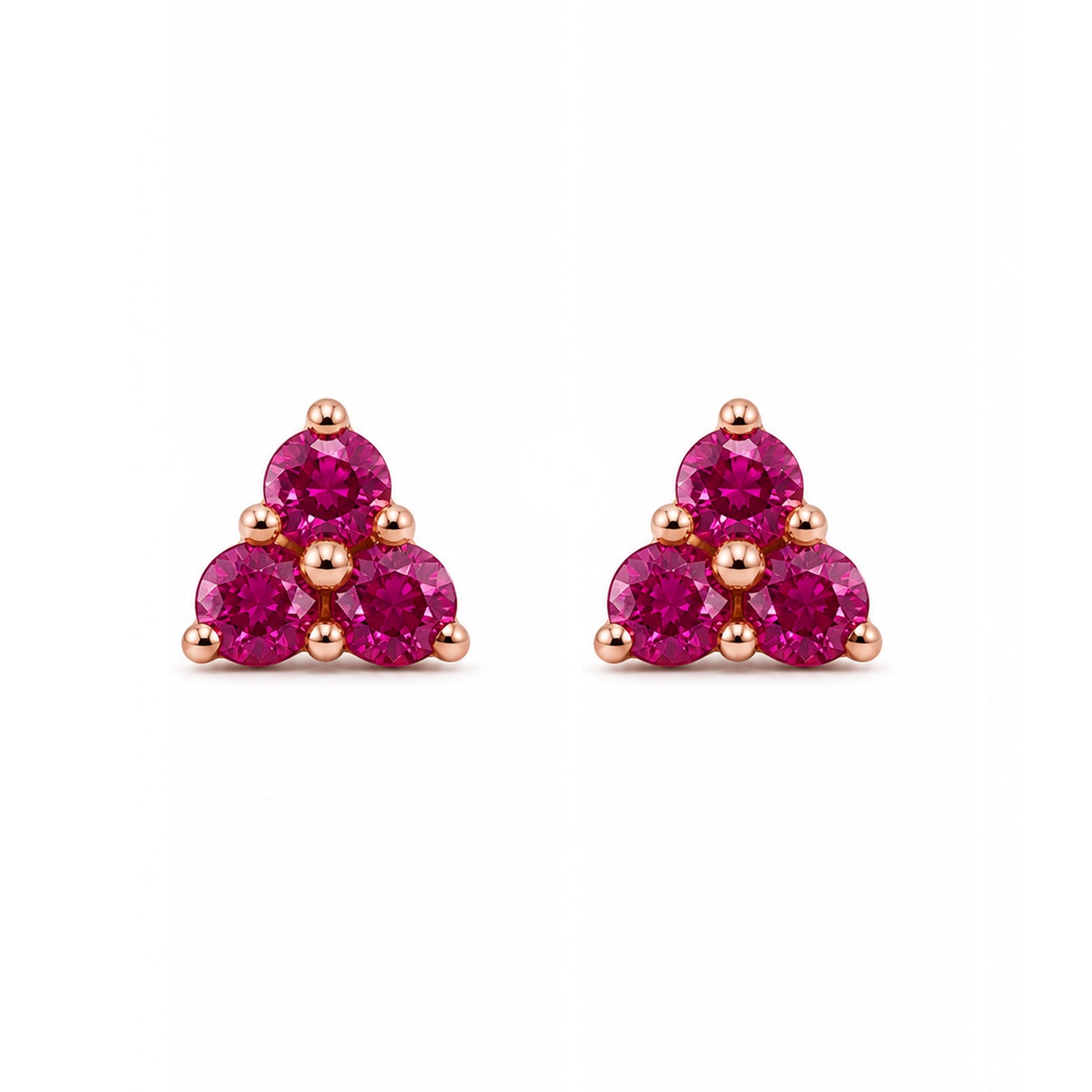 14K Gold Triple Ruby Trinity Cluster Stud Earrings