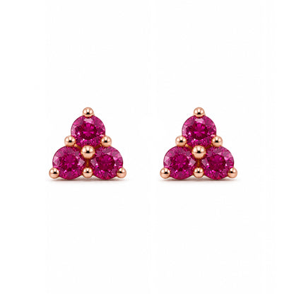 14K Gold Triple Ruby Trinity Cluster Stud Earrings