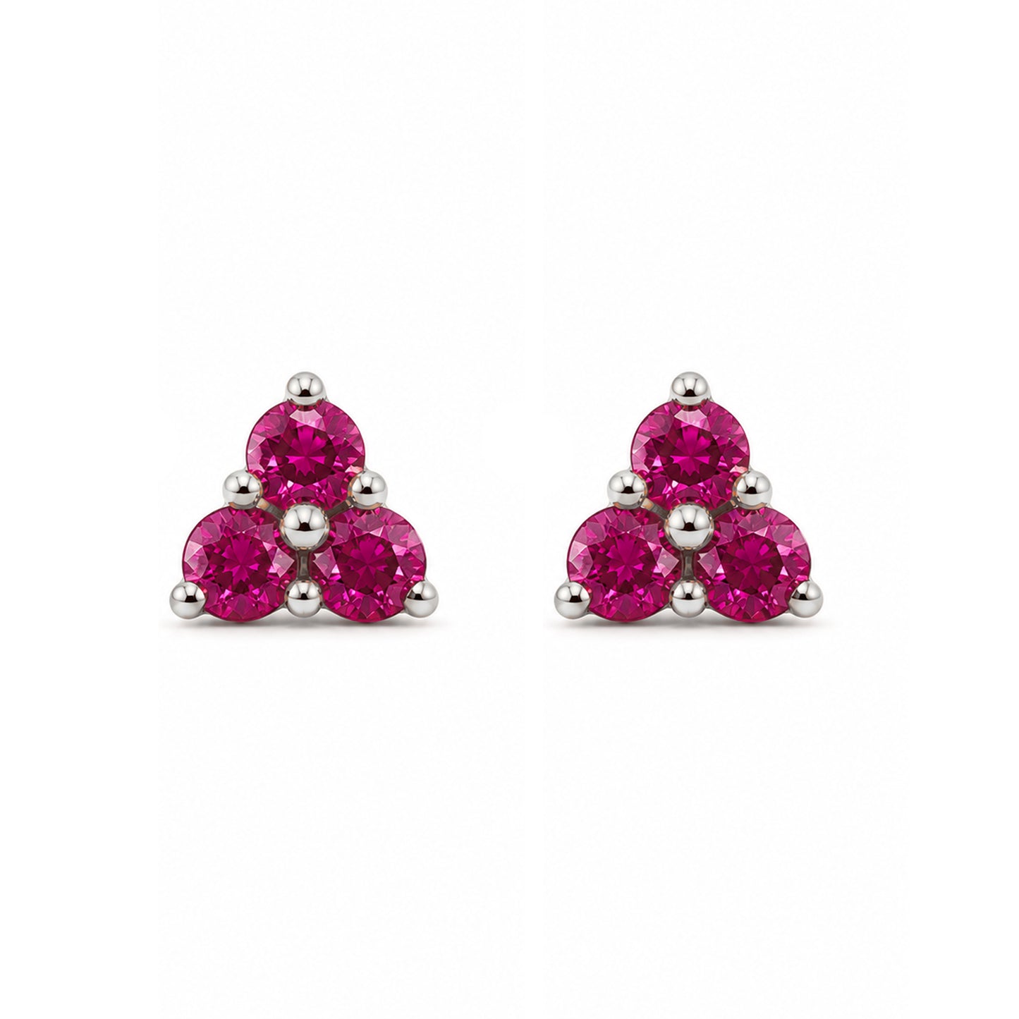 14K Gold Triple Ruby Trinity Cluster Stud Earrings