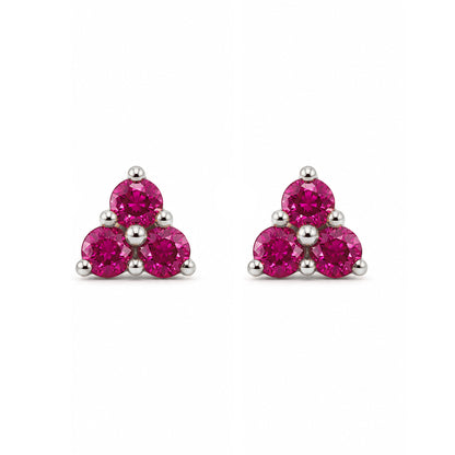 14K Gold Triple Ruby Trinity Cluster Stud Earrings