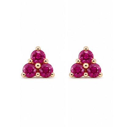14K Gold Triple Ruby Trinity Cluster Stud Earrings