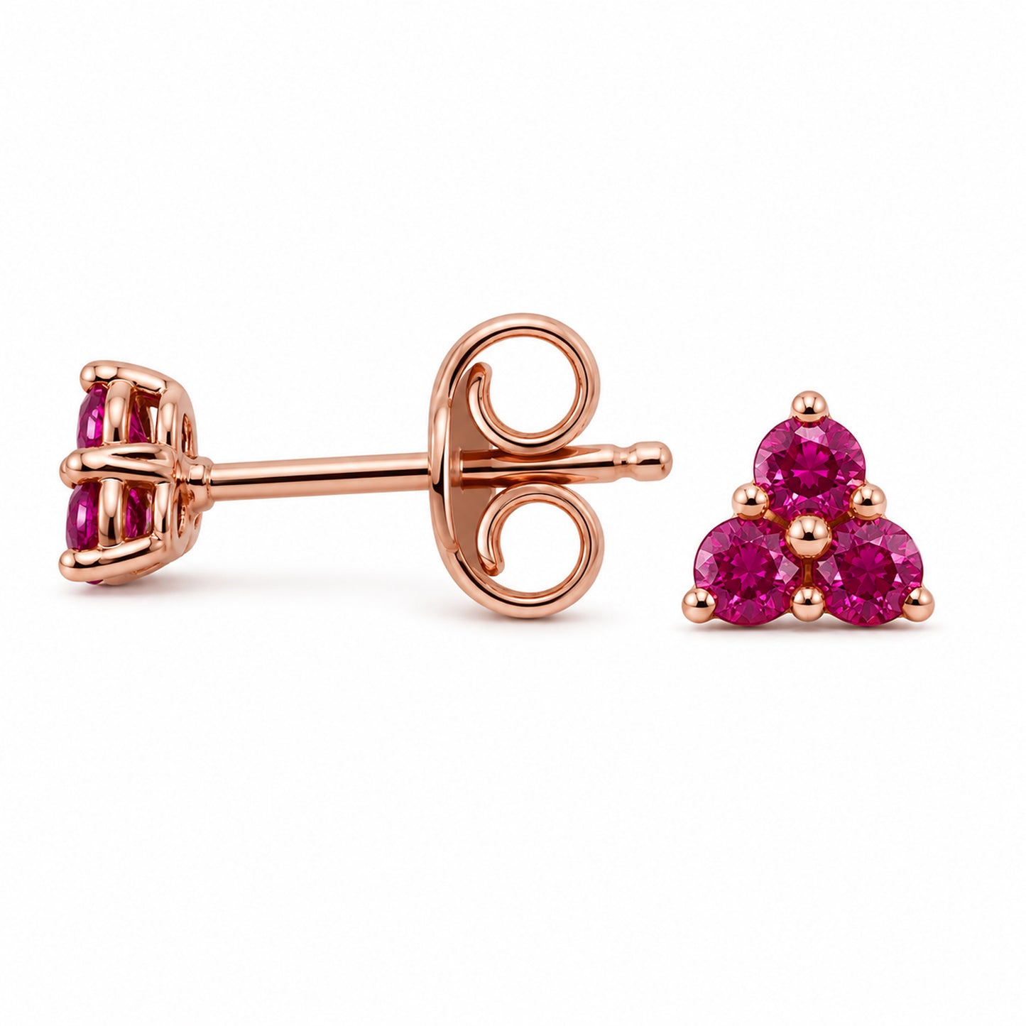 14K Gold Triple Ruby Trinity Cluster Stud Earrings