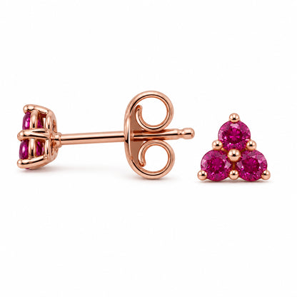 14K Gold Triple Ruby Trinity Cluster Stud Earrings