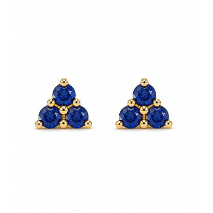 14K Gold Triple Sapphire Trinity Cluster Stud Earrings