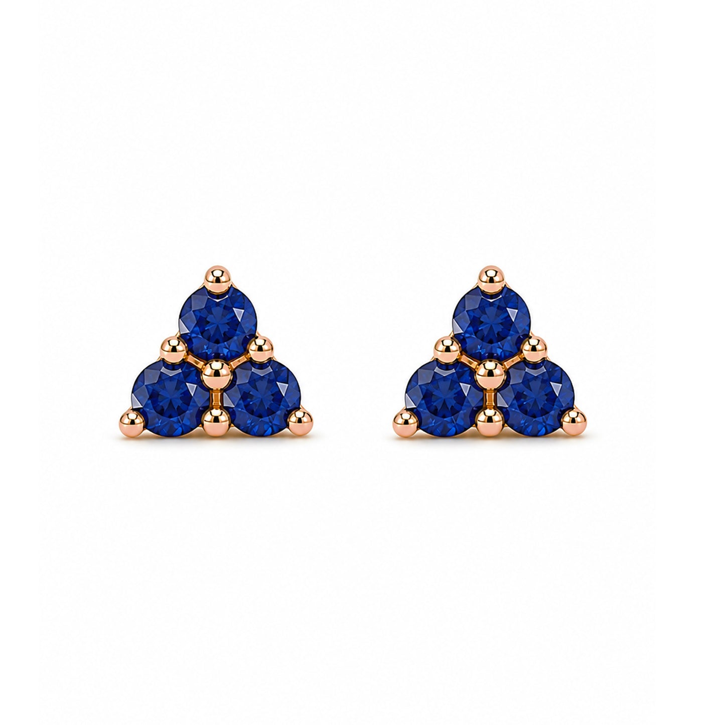 14K Gold Triple Sapphire Trinity Cluster Stud Earrings