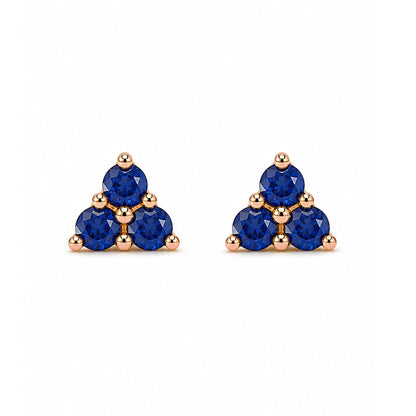 14K Gold Triple Sapphire Trinity Cluster Stud Earrings