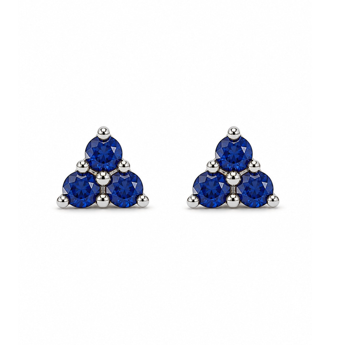 14K Gold Triple Sapphire Trinity Cluster Stud Earrings