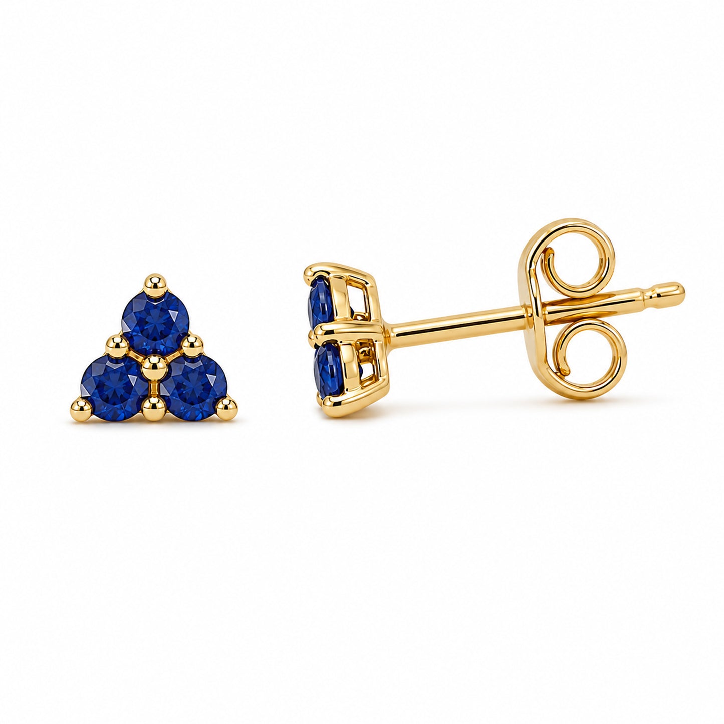 14K Gold Triple Sapphire Trinity Cluster Stud Earrings
