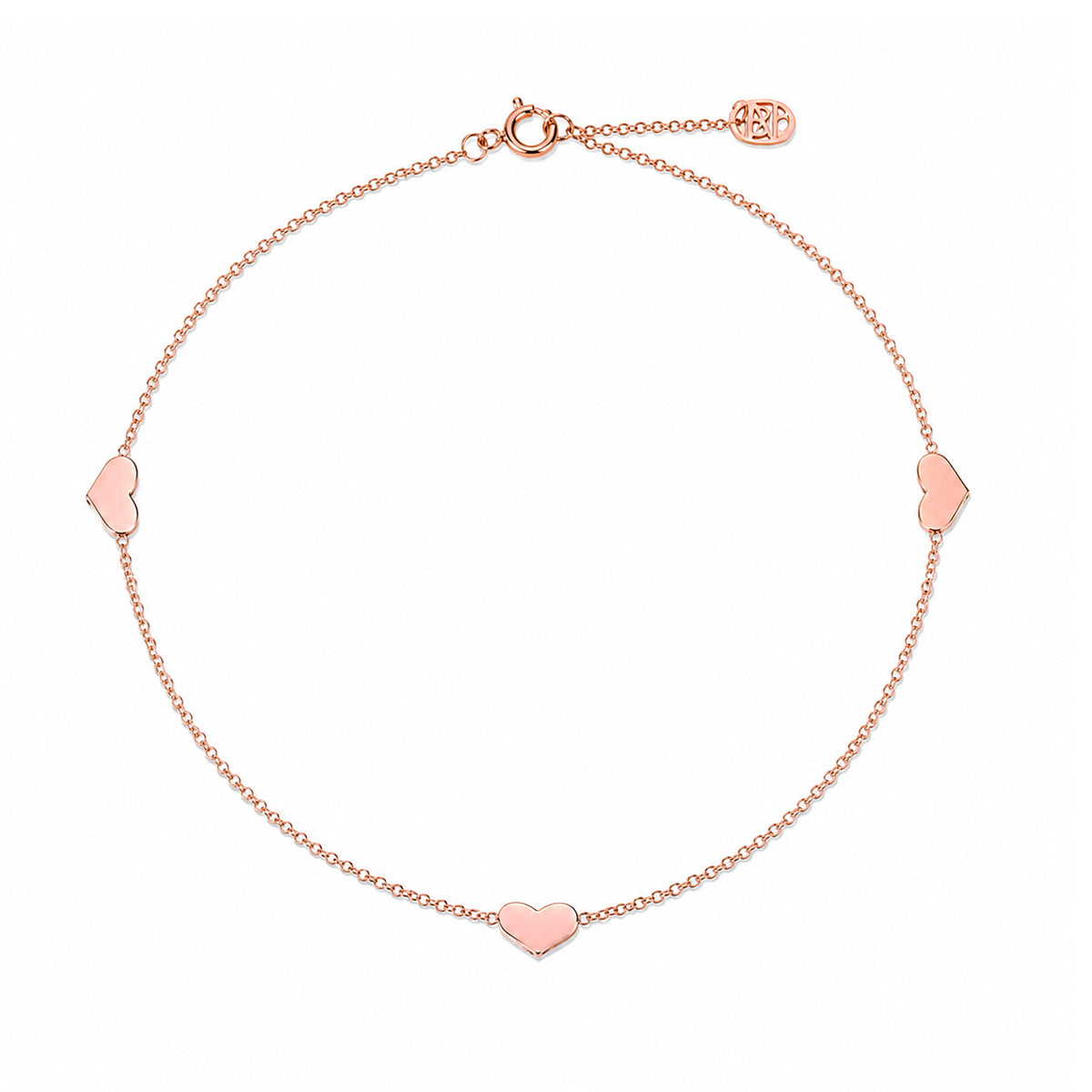 14K Gold Triple Sweetheart Ankle Bracelet (Anklet)