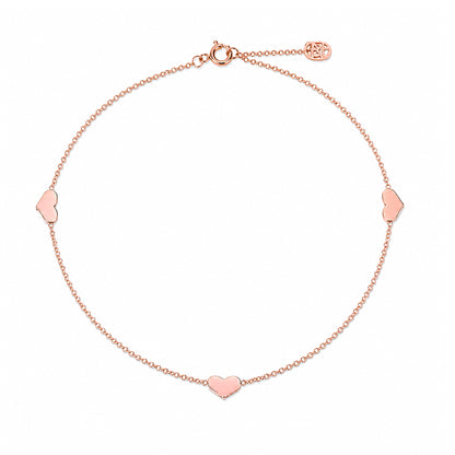 14K Gold Triple Sweetheart Ankle Bracelet (Anklet)