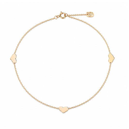 14K Gold Triple Sweetheart Ankle Bracelet (Anklet)