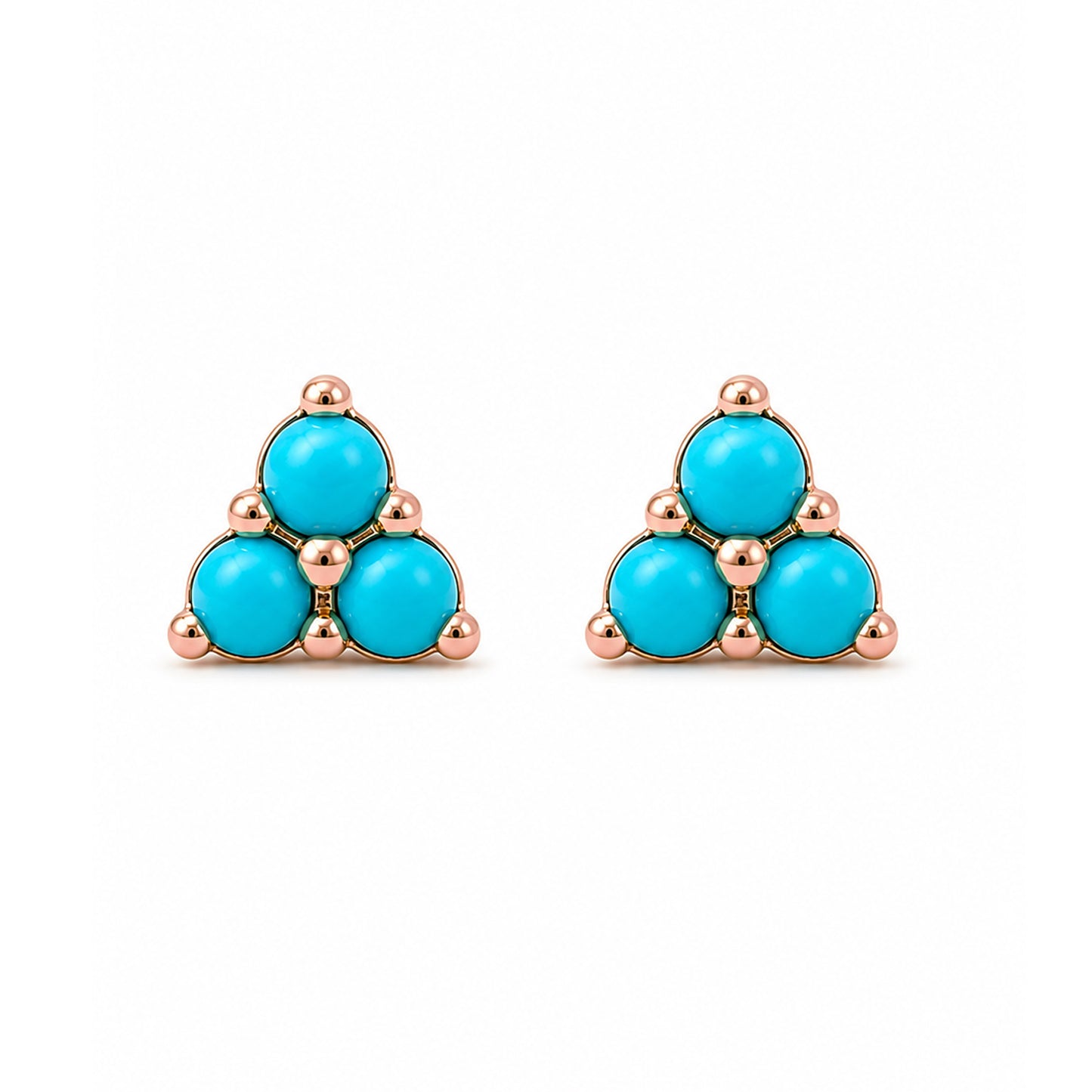 14K Gold Triple Turquoise Cabochon Trinity Cluster Stud Earrings