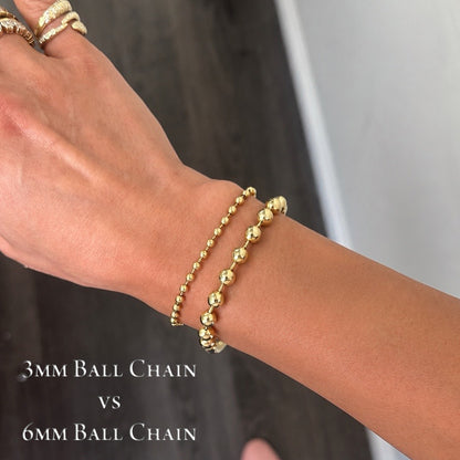 14K Gold Ball Chain Link Bracelet, 3mm Size Links