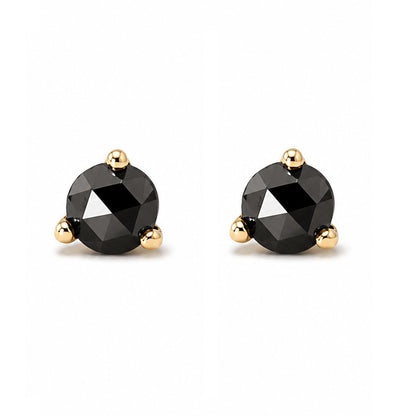 14K Gold Solitaire 3mm Rose Cut Black Diamond Martini Stud Earrings