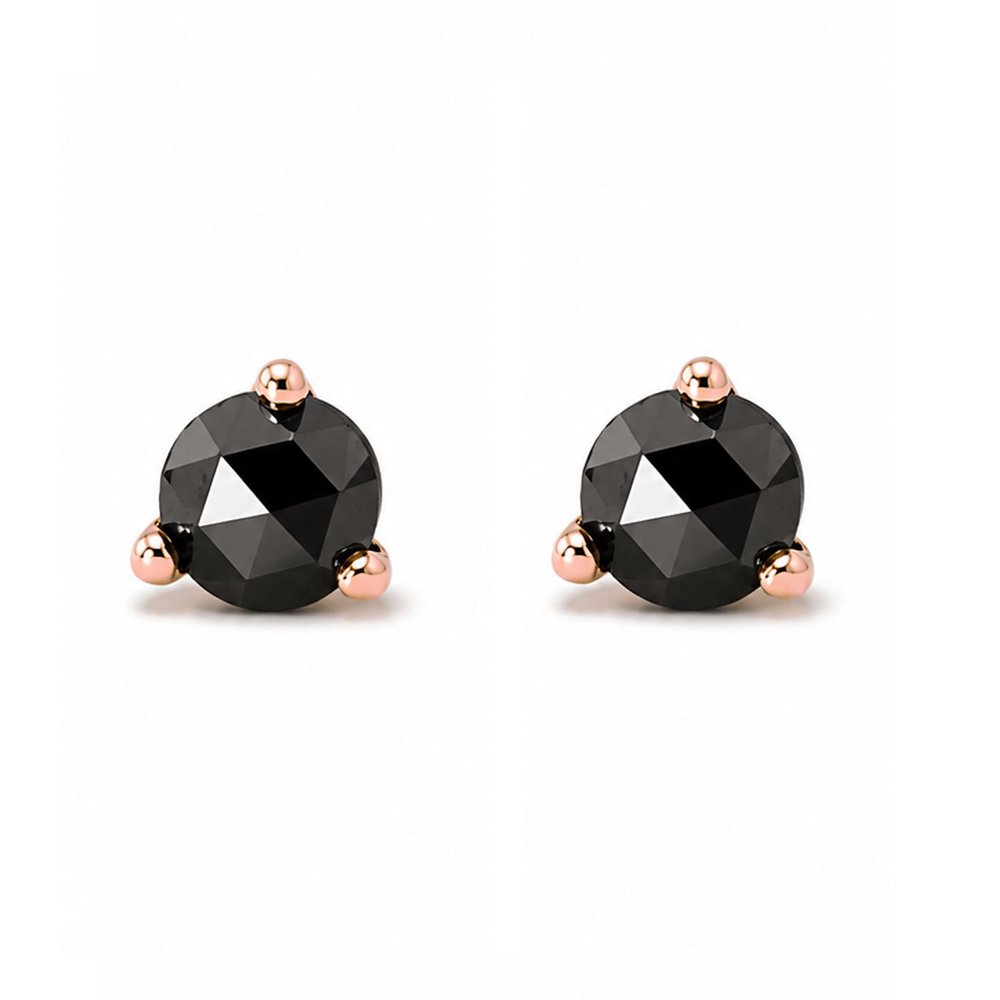 14K Gold Solitaire 3mm Rose Cut Black Diamond Martini Stud Earrings