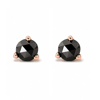 14K Gold Solitaire 3mm Rose Cut Black Diamond Martini Stud Earrings