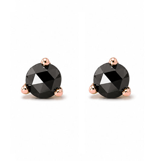14K Gold Solitaire 3mm Rose Cut Black Diamond Martini Stud Earrings