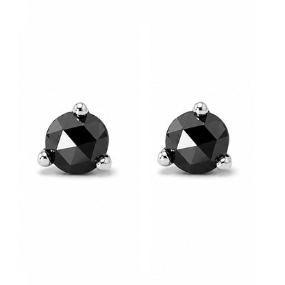 14K Gold Solitaire 3mm Rose Cut Black Diamond Martini Stud Earrings