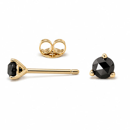 14K Gold Solitaire 3mm Rose Cut Black Diamond Martini Stud Earrings