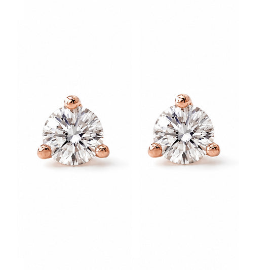 14K Gold Solitaire 3mm Diamond Martini Stud Earrings