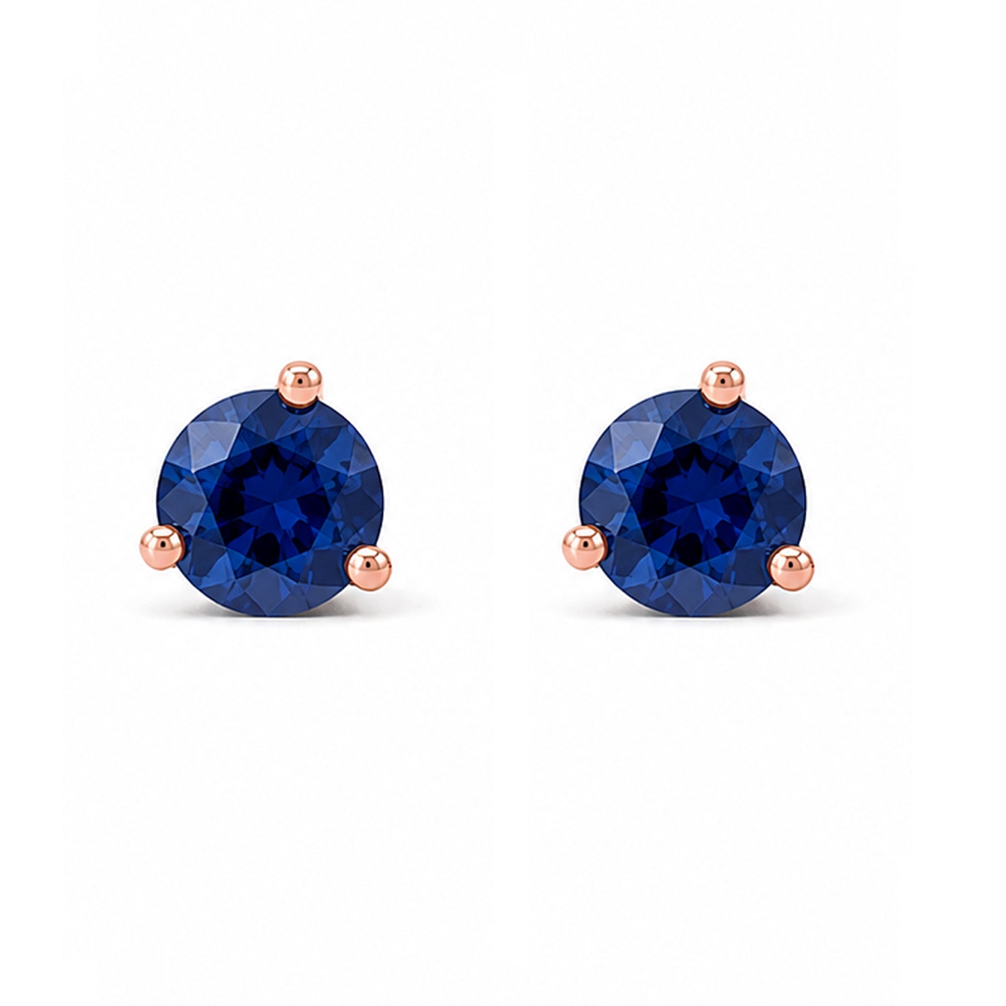 14K Gold Solitaire 3mm Blue Sapphire Martini Stud Earrings