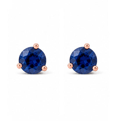 14K Gold Solitaire 3mm Blue Sapphire Martini Stud Earrings