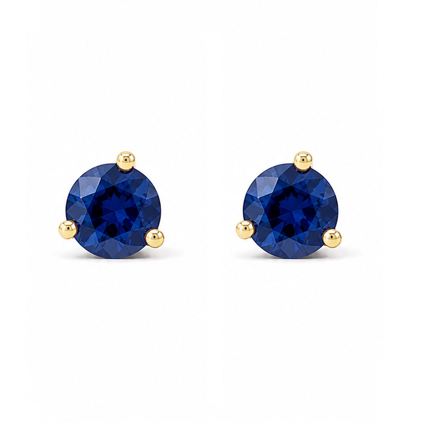 14K Gold Solitaire 3mm Blue Sapphire Martini Stud Earrings