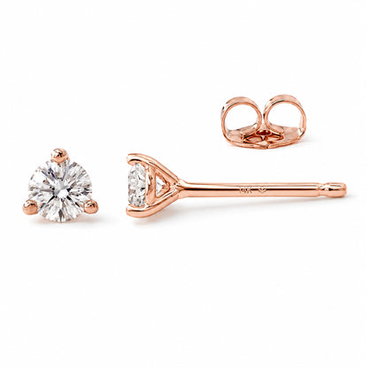 14K Gold Solitaire 3mm Diamond Martini Stud Earrings