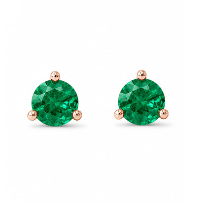 14K Gold Solitaire 3mm Emerald Martini Stud Earrings