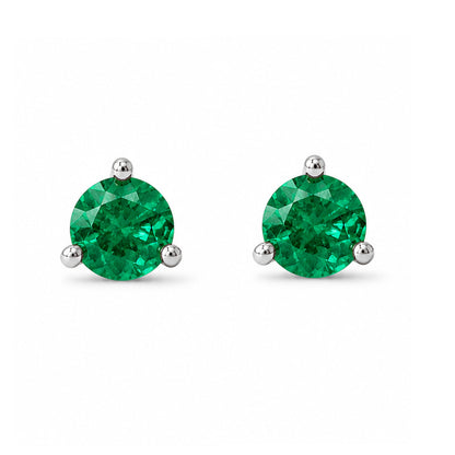 14K Gold Solitaire 3mm Emerald Martini Stud Earrings